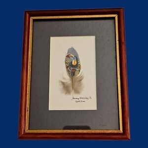 Vtg ARTISAN Signed Costa Rica Framed Feather Art with Toucan Design
